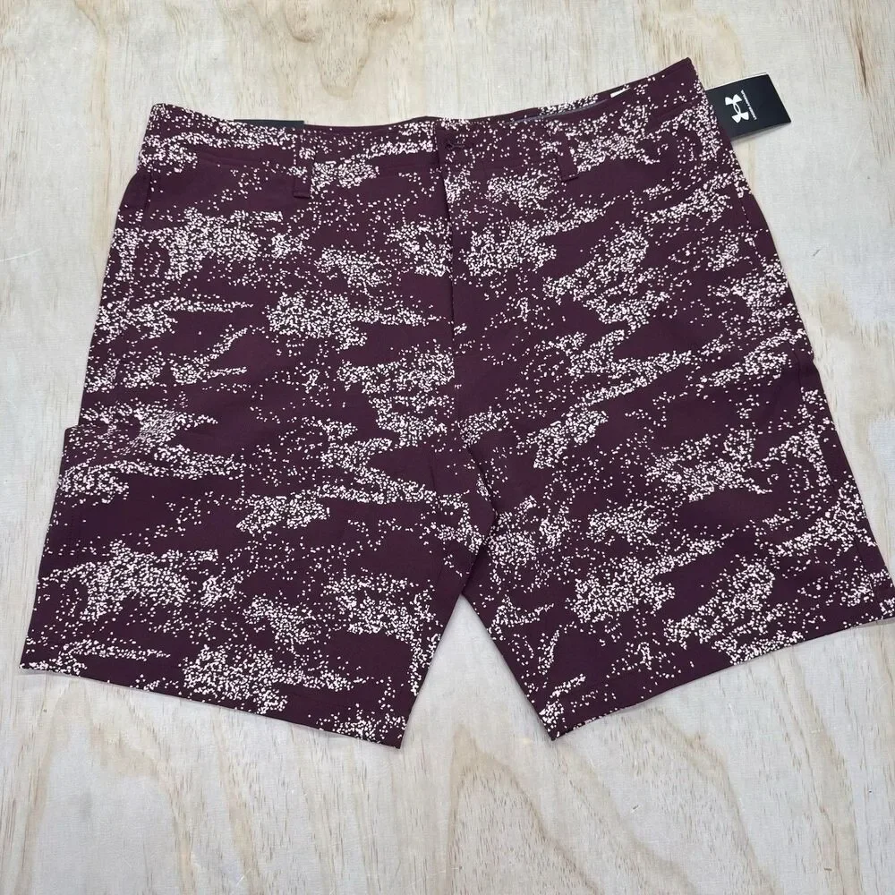 NEW Under Armour Golf Shorts Mens UA Printed sz 40 Maroon 1377303 600
